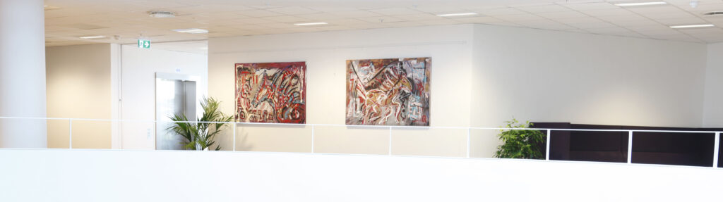 Contemporary artworks by Mikkel Urup exhibited in a stylish and modern gallery space.