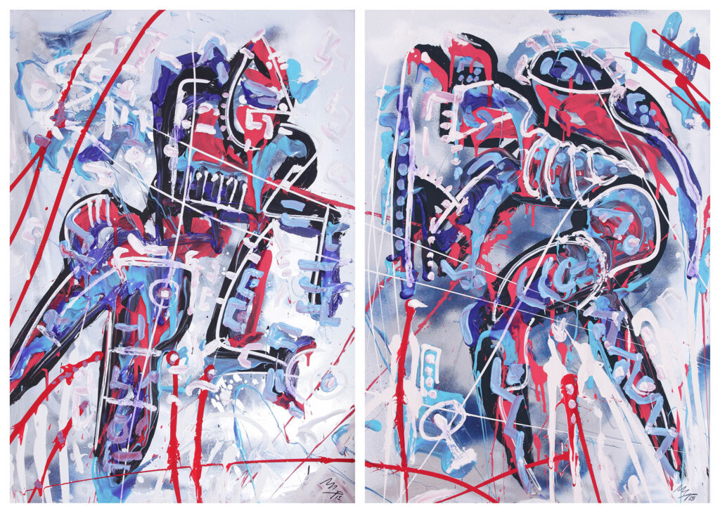 Abstract painting "Vinterkriger" by Mikkel Urup, depicting a winter warrior theme, 2015